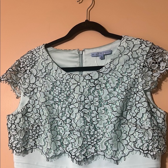 Elegant Lace Overlay Dress Turquoise Mint - Picture 2 of 16